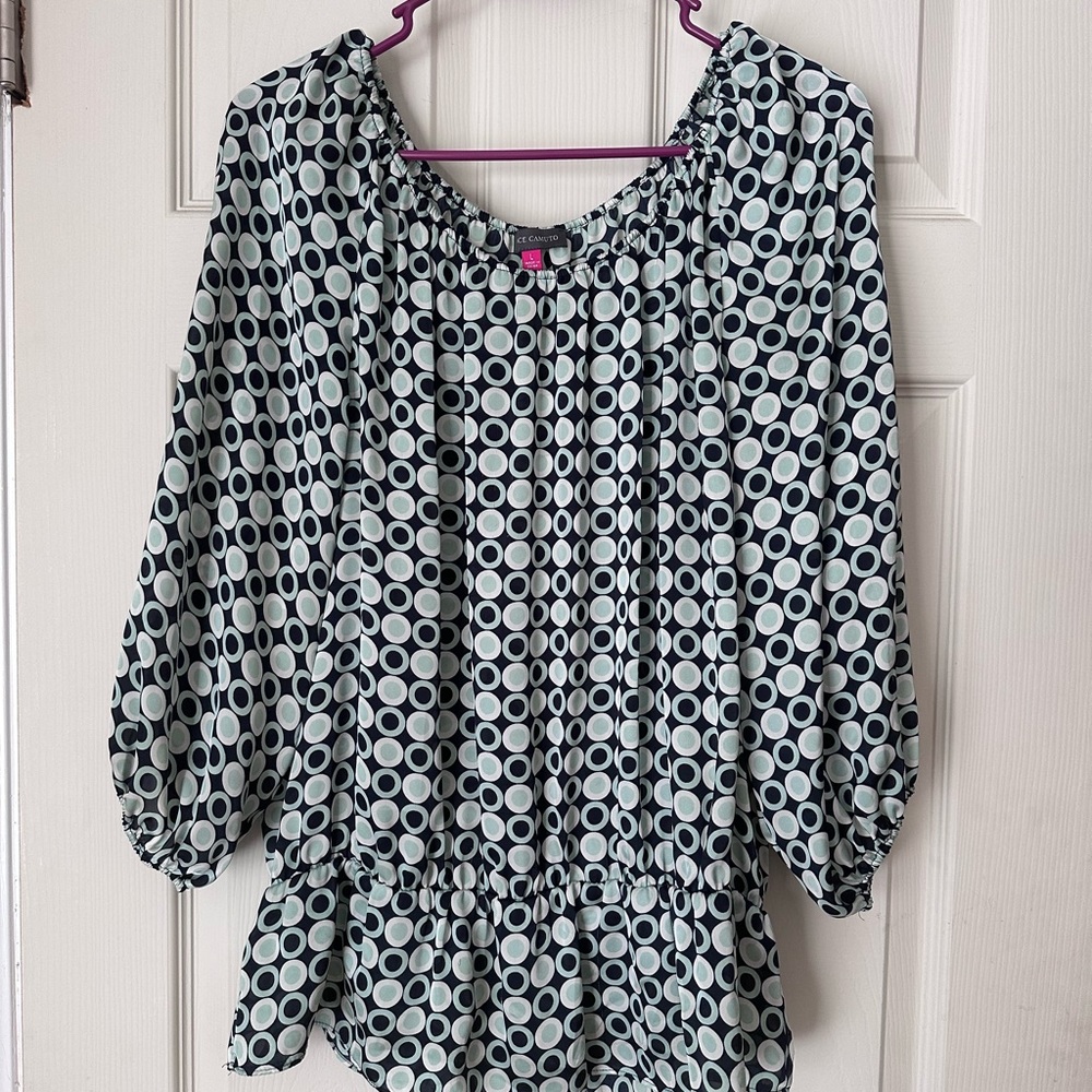 Vince Camuto Blouse -Blue and Green Circle Design